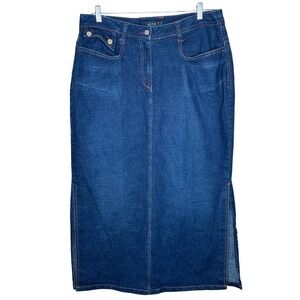 Vezucci Y2K Denim Maxi Skirt Women's Size 14 Midi Jean Skirt Pockets Dark Wash